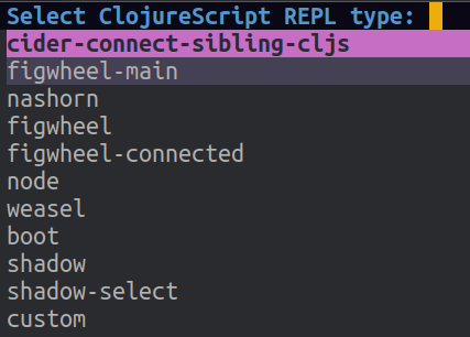 Spacemacs - ClojureScript REPL - prompt for REPL type